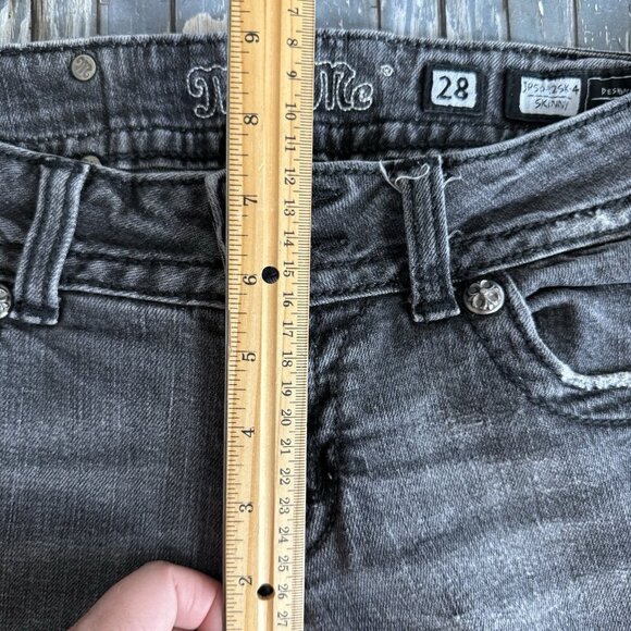 Miss Me Black Stretch Denim Low Rise Embellished Angel Wing Skinny Jeans~28 - Picture 8 of 13